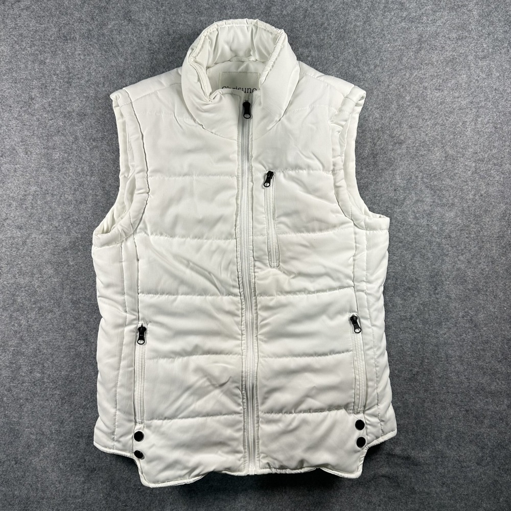 Chrisuno Puffer Vest Medium White Quilted Sleeveless Zip Up Jacket Stand Collar